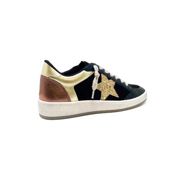 NEW SHU SHOP women\'s paz suede sneaker in black gold